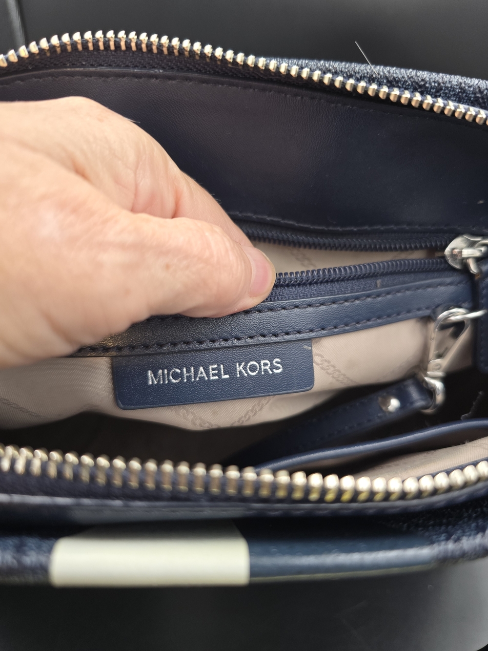 Michael Kors Navy Stripe Signature Satchel - Picture 7 of 13